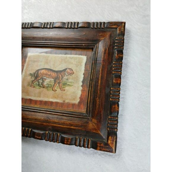 Rustic Carved Wood Frame Tiger Print Art by The Great Indoors UV Protective - Picture 3 of 11